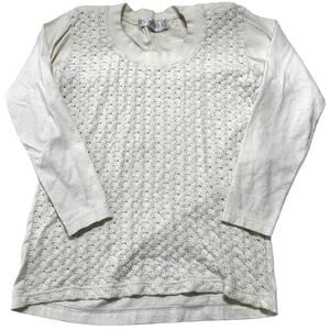 Vintage Lou Nardi Women Top Size S Off White Long Sleeve 100% Cotton Made in USA